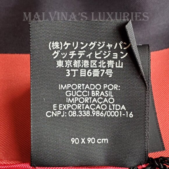 GUCCI SCARF LOGO DIAMOND PRINT BLACK SILK RED BORDER SQUARE 35" - Picture 10 of 10